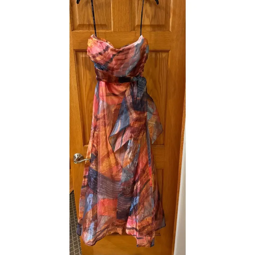 Tahari ASL Sunset Strapless Ruched Organza Gown - Size 10 - Picture 6 of 7